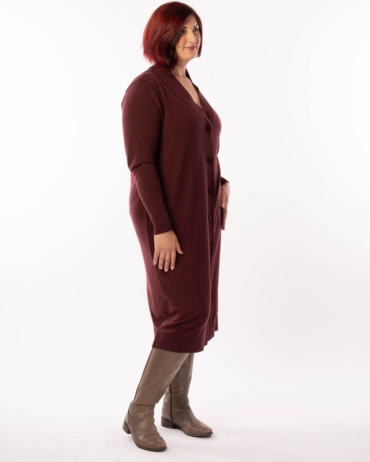 Adore You Merino Cardigan Dress - Wine -