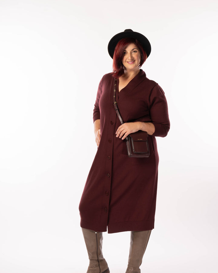 Adore You Merino Cardigan Dress - Wine -