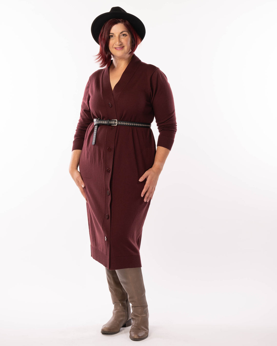 Adore You Merino Cardigan Dress - Wine -