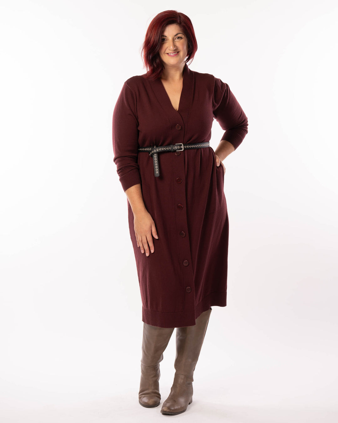 Adore You Merino Cardigan Dress - Wine -