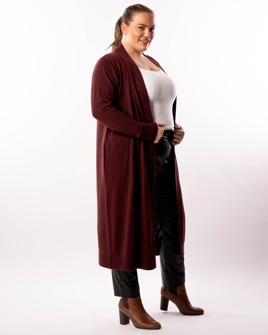 Adore You Merino Cardigan Dress - Wine -