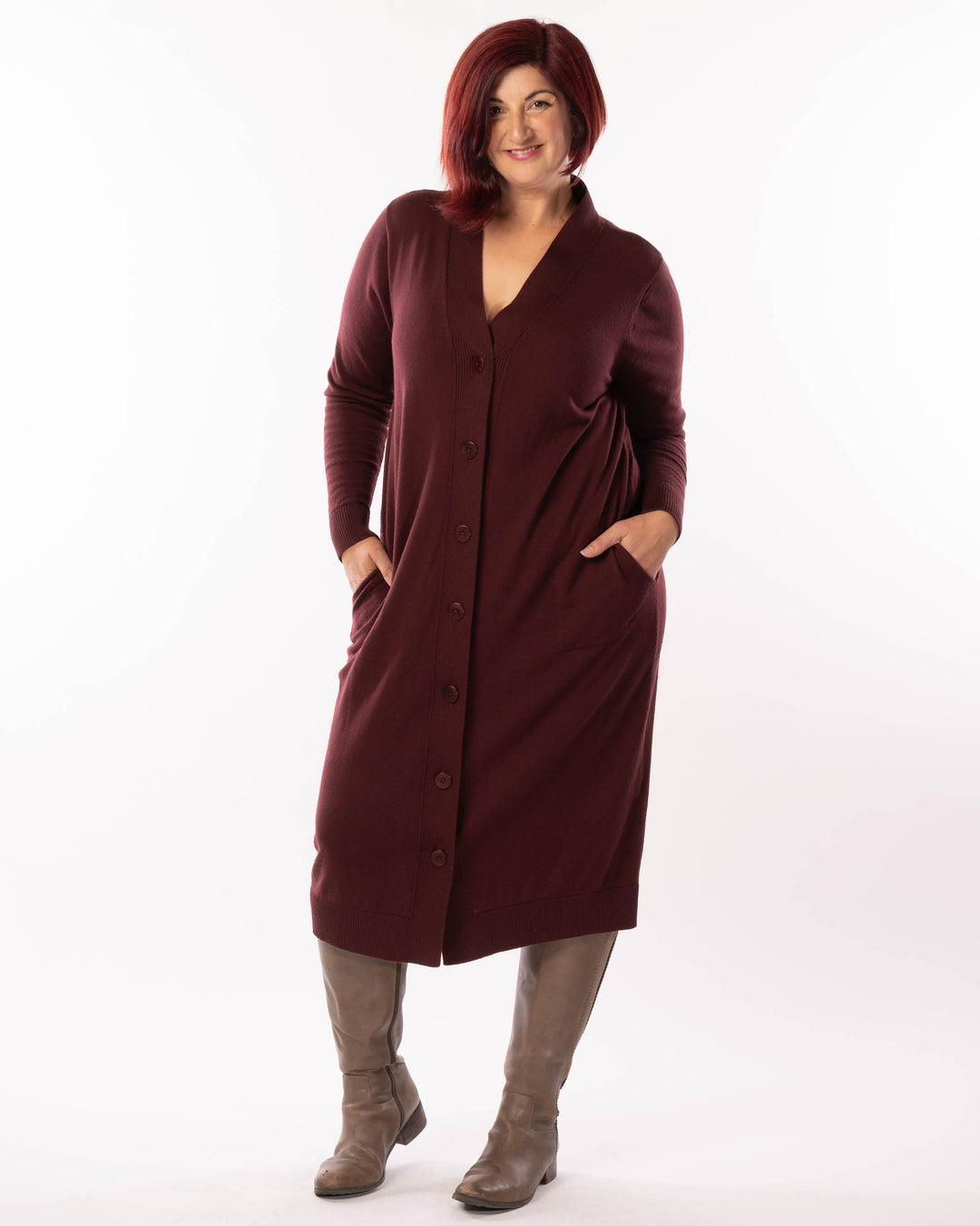 Adore You Merino Cardigan Dress - Wine -