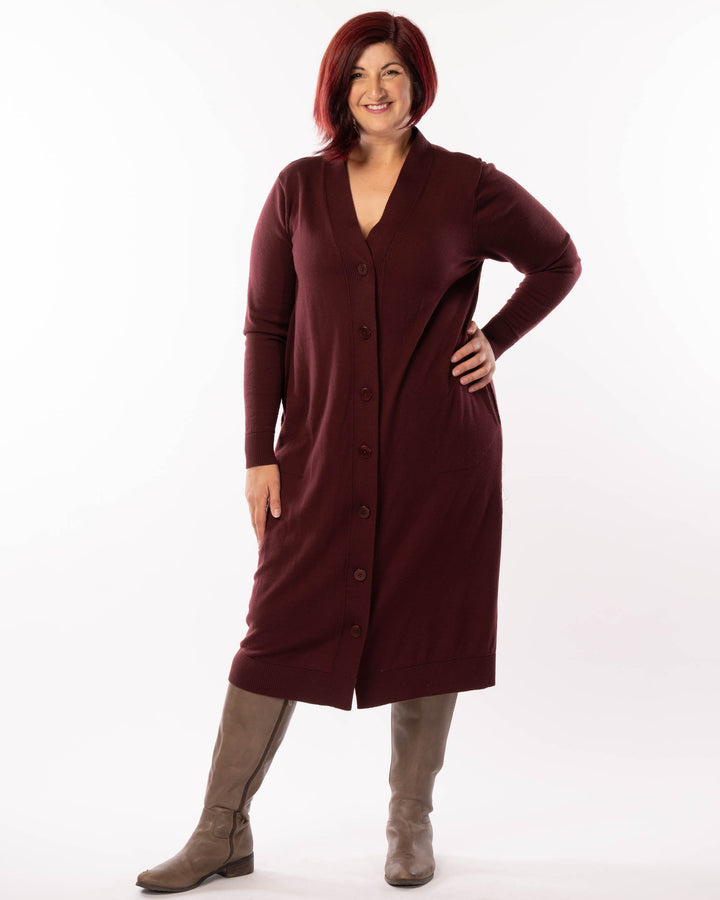 Adore You Merino Cardigan Dress - Wine -