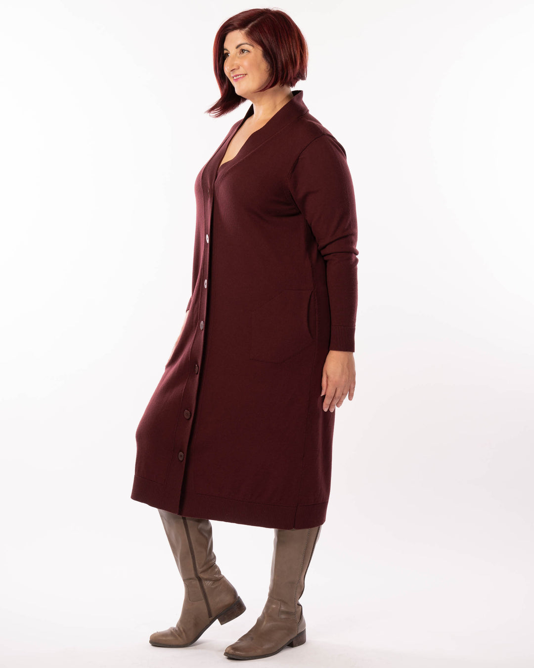 Adore You Merino Cardigan Dress - Wine -