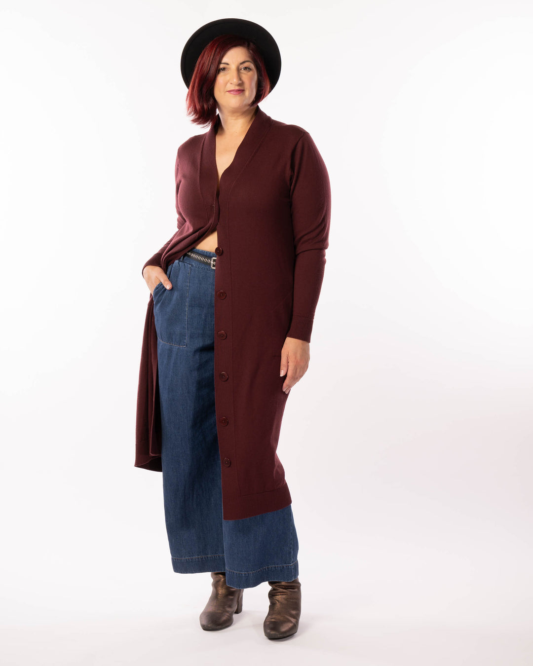 Adore You Merino Cardigan Dress - Wine -