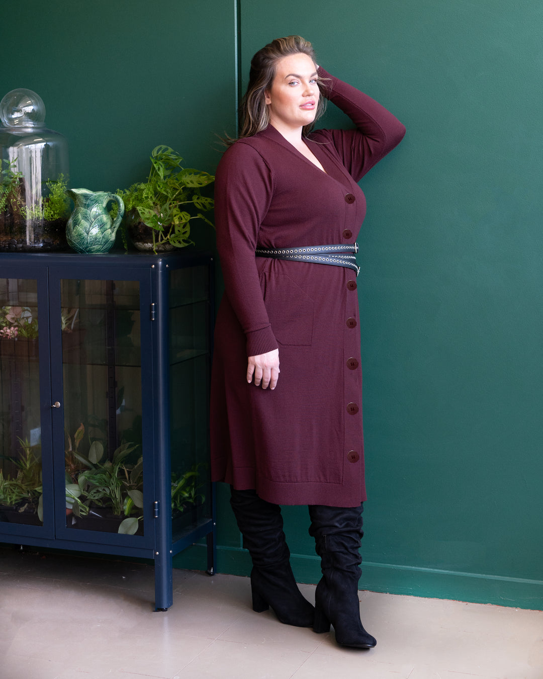 Adore You Merino Cardigan Dress - Wine -