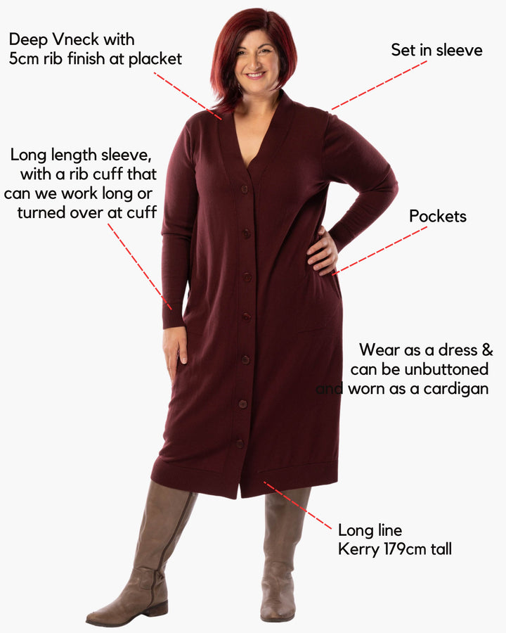 Adore You Merino Cardigan Dress - Wine -