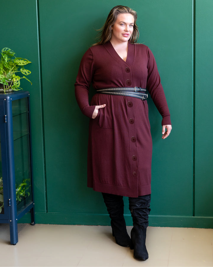Adore You Merino Cardigan Dress - Wine -