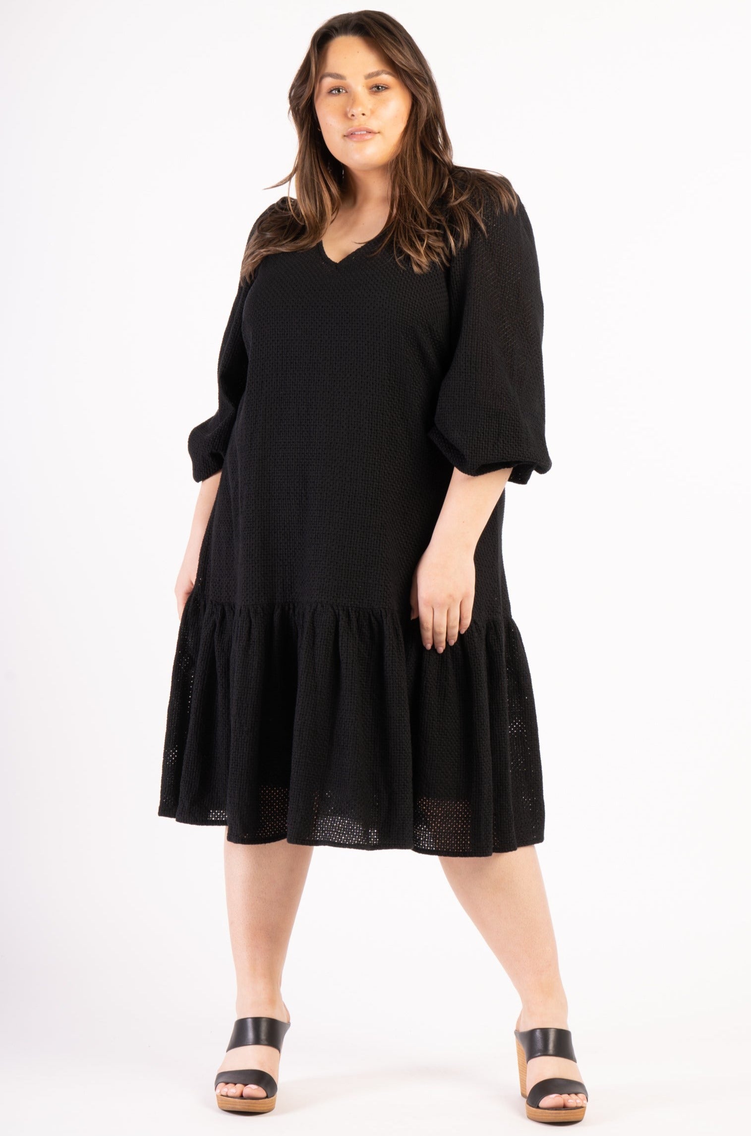 Sara Broderie Ruffle Dress Black LAST ONES S (14/16) – Harlow - Main Image
