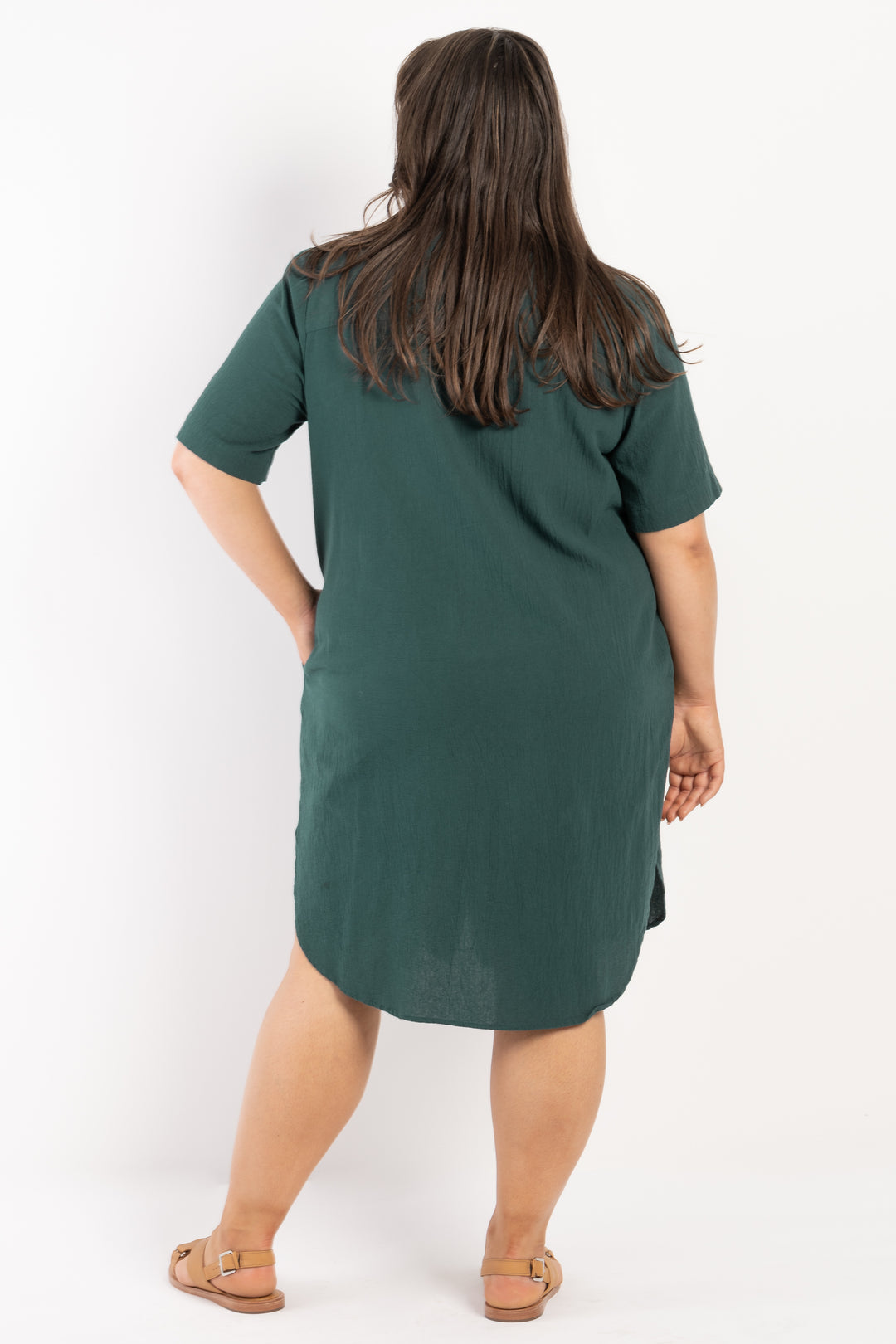 It's Alright Linen Short Sleeve Dress - Green - AVAILABLE - S (14/16) ONLY
