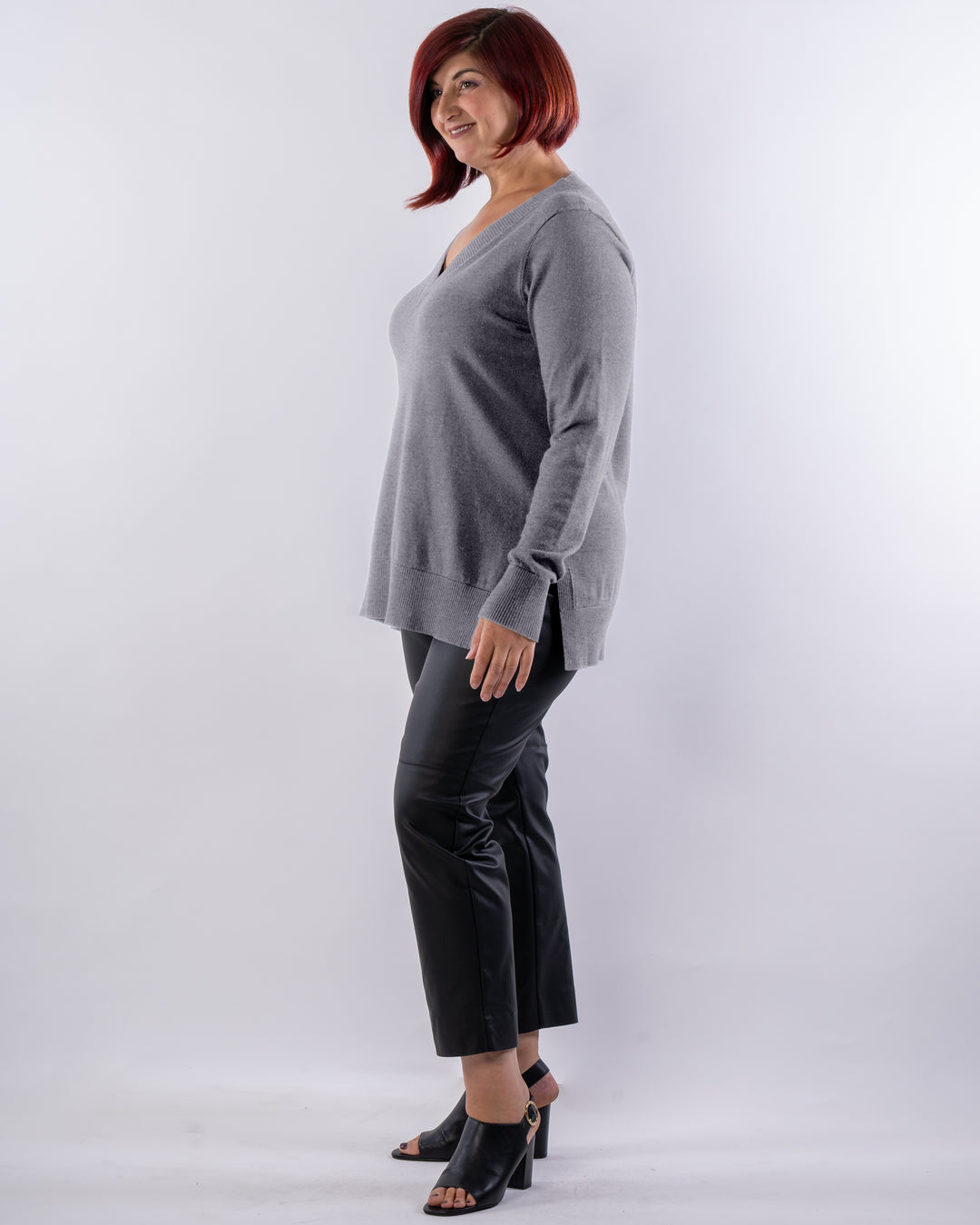 Make Me Feel V-Neck Merino Wool Knit Sweater - Grey Marle