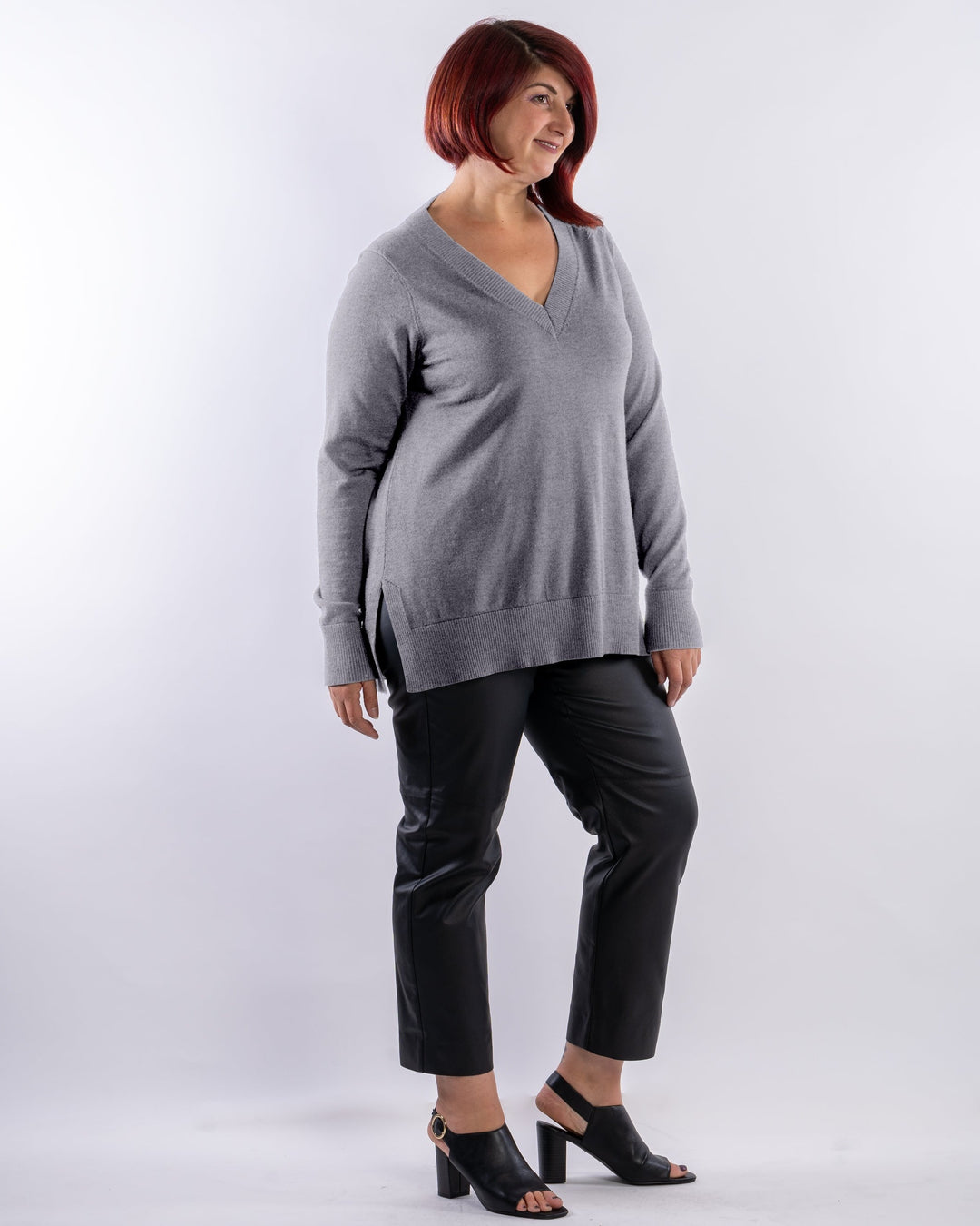 Make Me Feel V-Neck Merino Wool Knit Sweater - Grey Marle