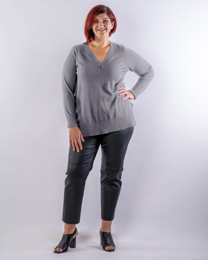 Make Me Feel V-Neck Merino Wool Knit Sweater - Grey Marle