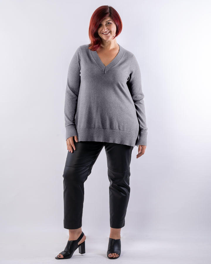 Make Me Feel V-Neck Merino Wool Knit Sweater - Grey Marle