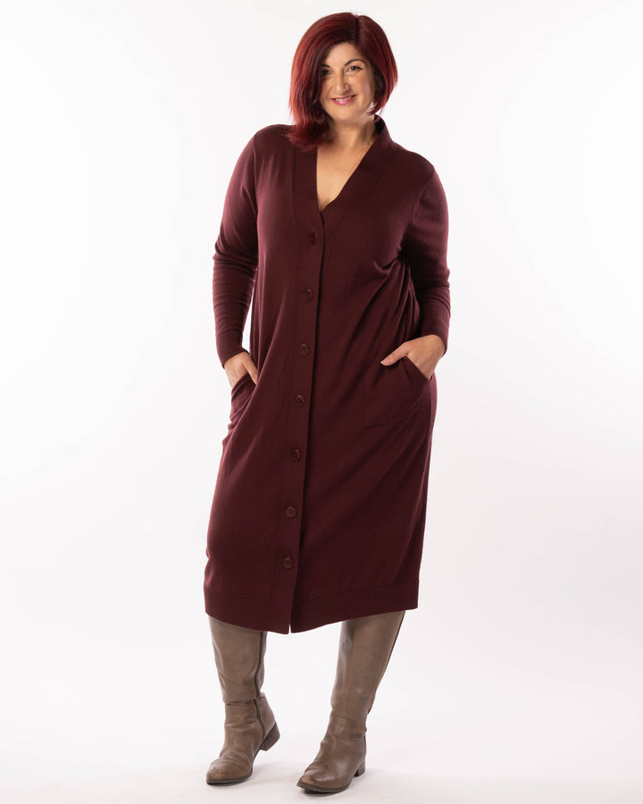 Adore You Merino Cardigan Dress - Wine