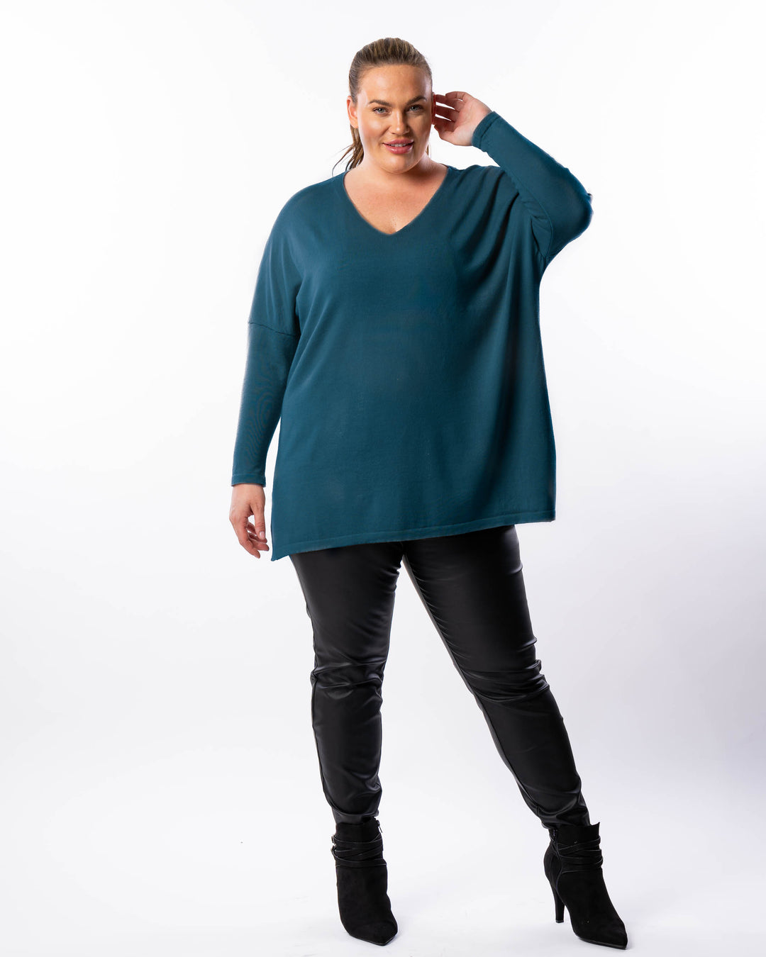 All I Really Want Oversized V-neck Merino Wool Knit - Teal