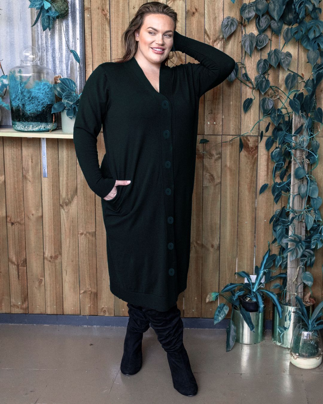 Adore You Merino Cardigan Dress - Hunter Green