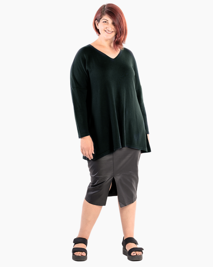All I Really Want Oversized V-neck Merino Wool Knit - Hunter Green
