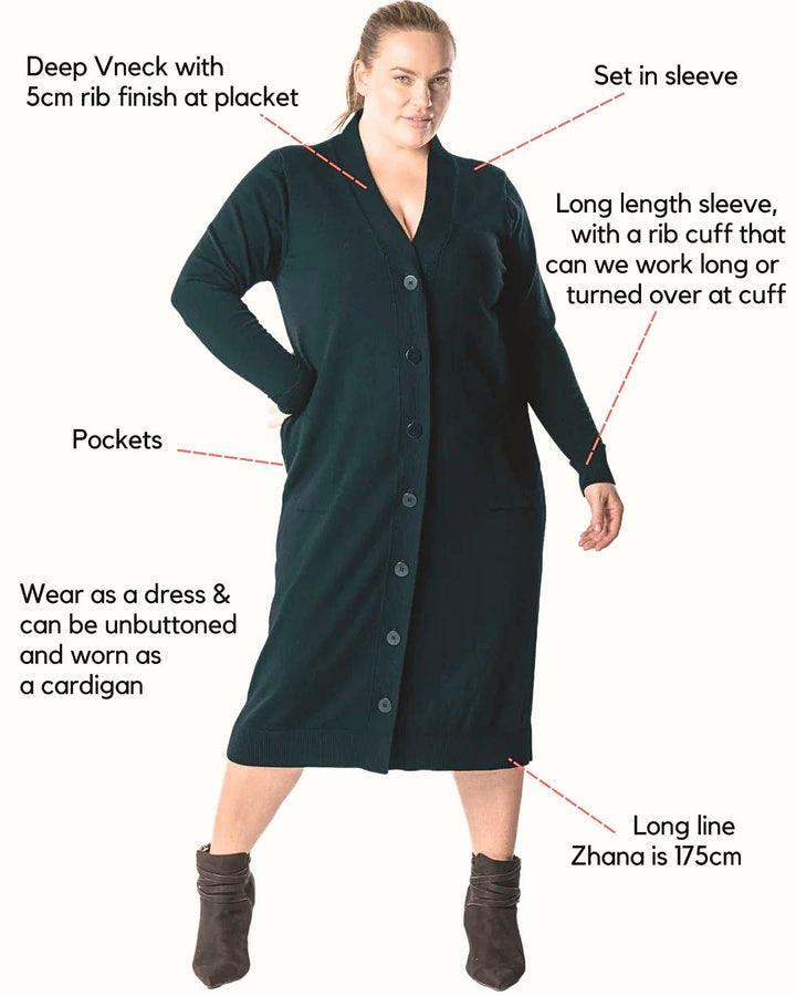 Adore You Merino Cardigan Dress - Hunter Green