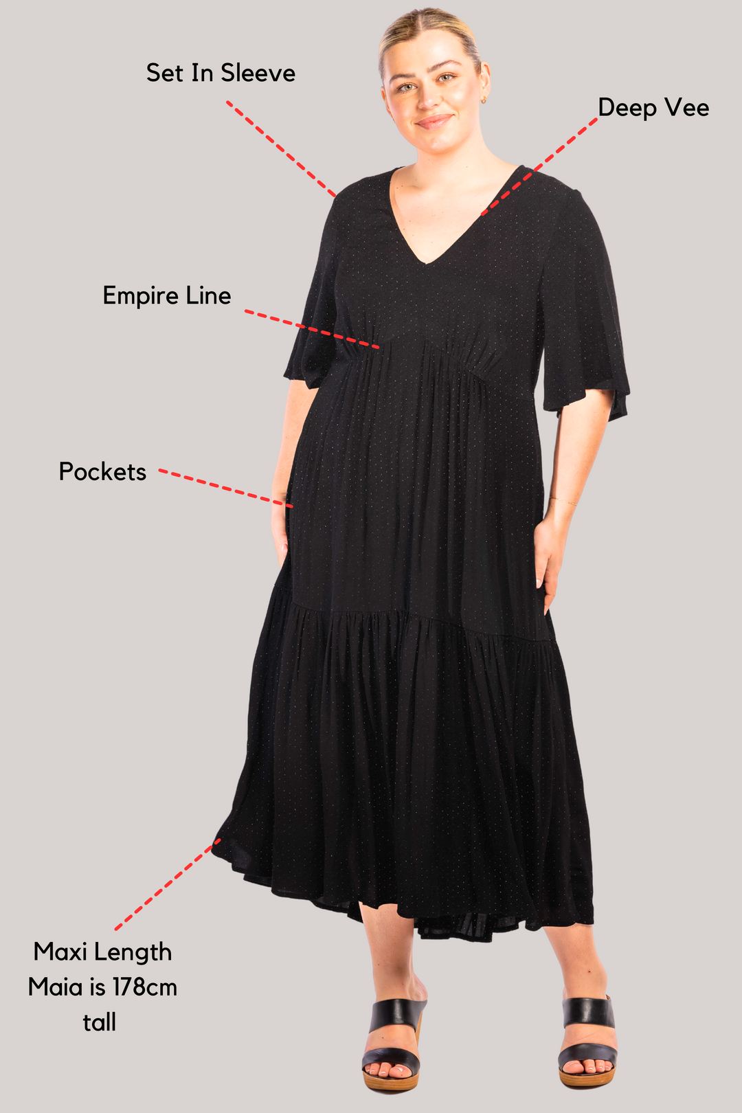 Babooshka Maxi Dress - Black Dobby