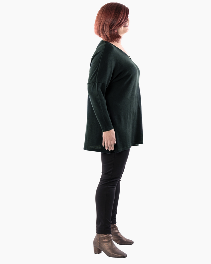 All I Really Want Oversized V-neck Merino Wool Knit - Hunter Green