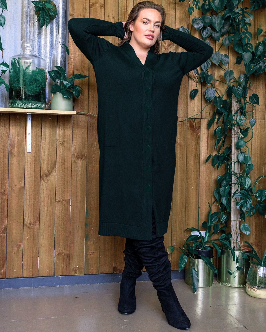 Adore You Merino Cardigan Dress - Hunter Green