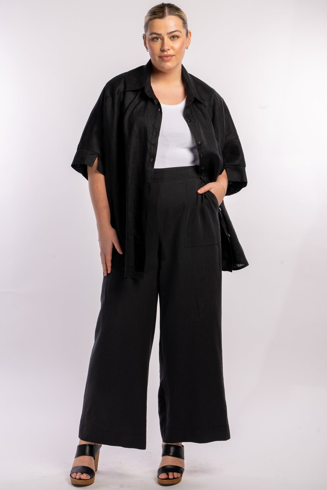 Here Comes The Sun Wide Leg Linen Pant - Black
