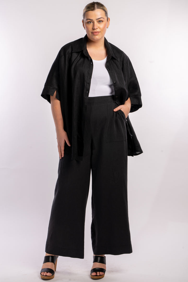 Here Comes The Sun Wide Leg Linen Pant - Black