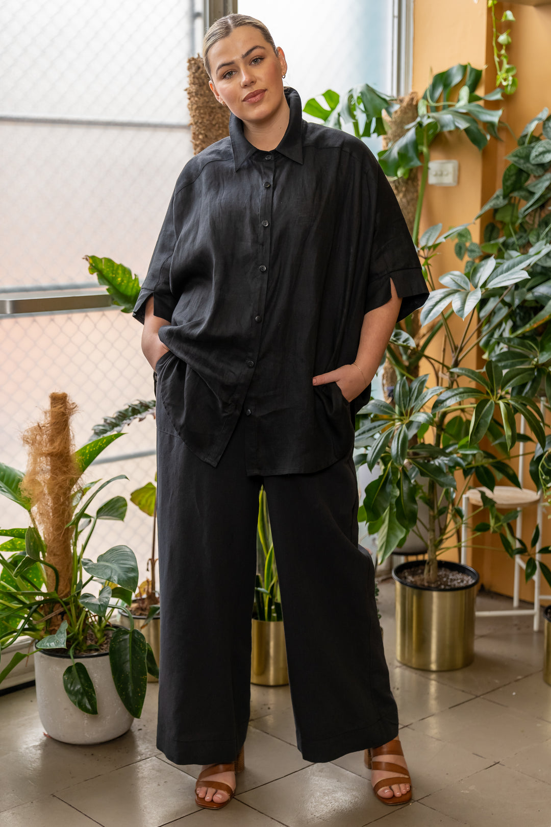 Here Comes The Sun Wide Leg Linen Pant - Black