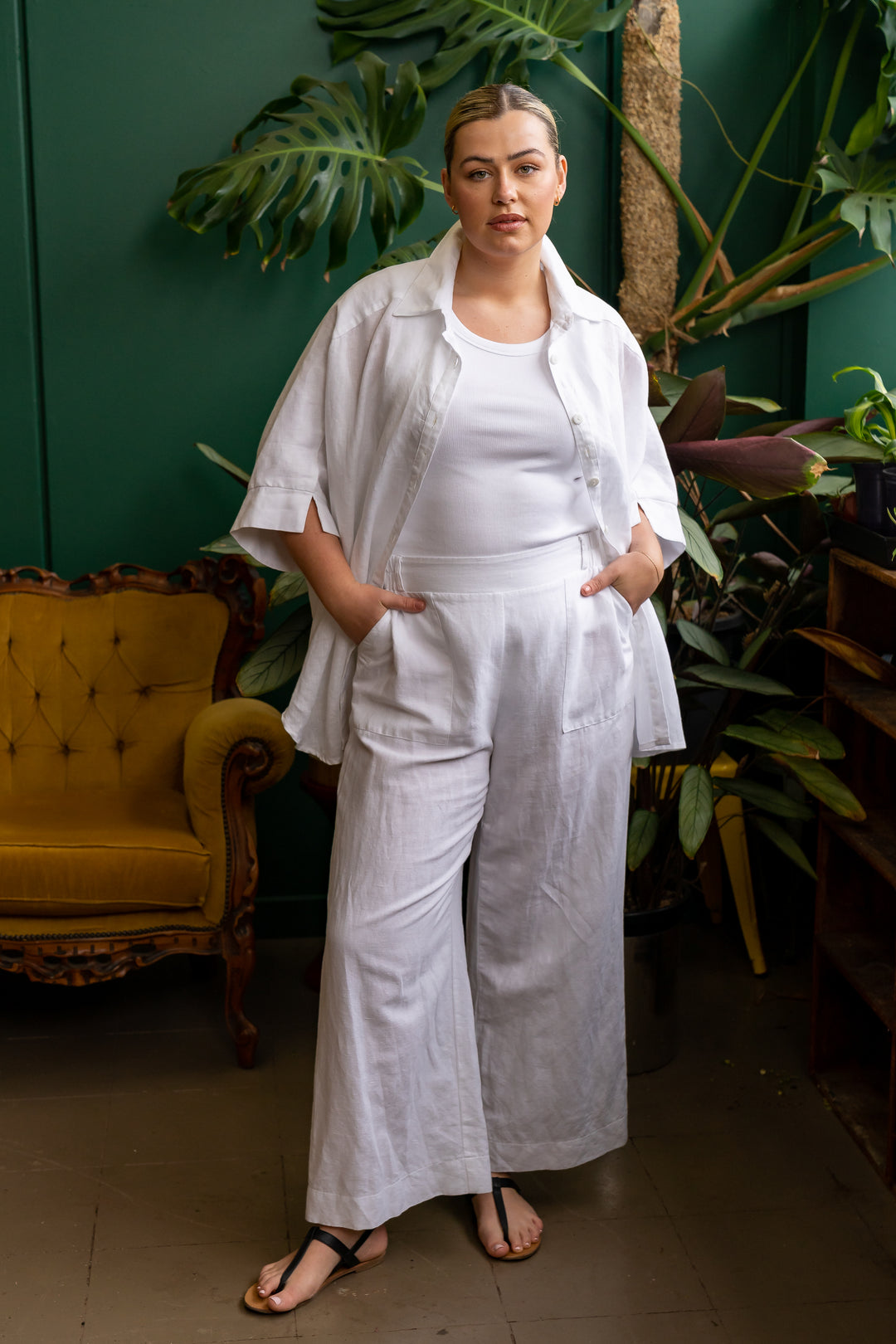 Here Comes The Sun Wide Leg Linen Pant - White