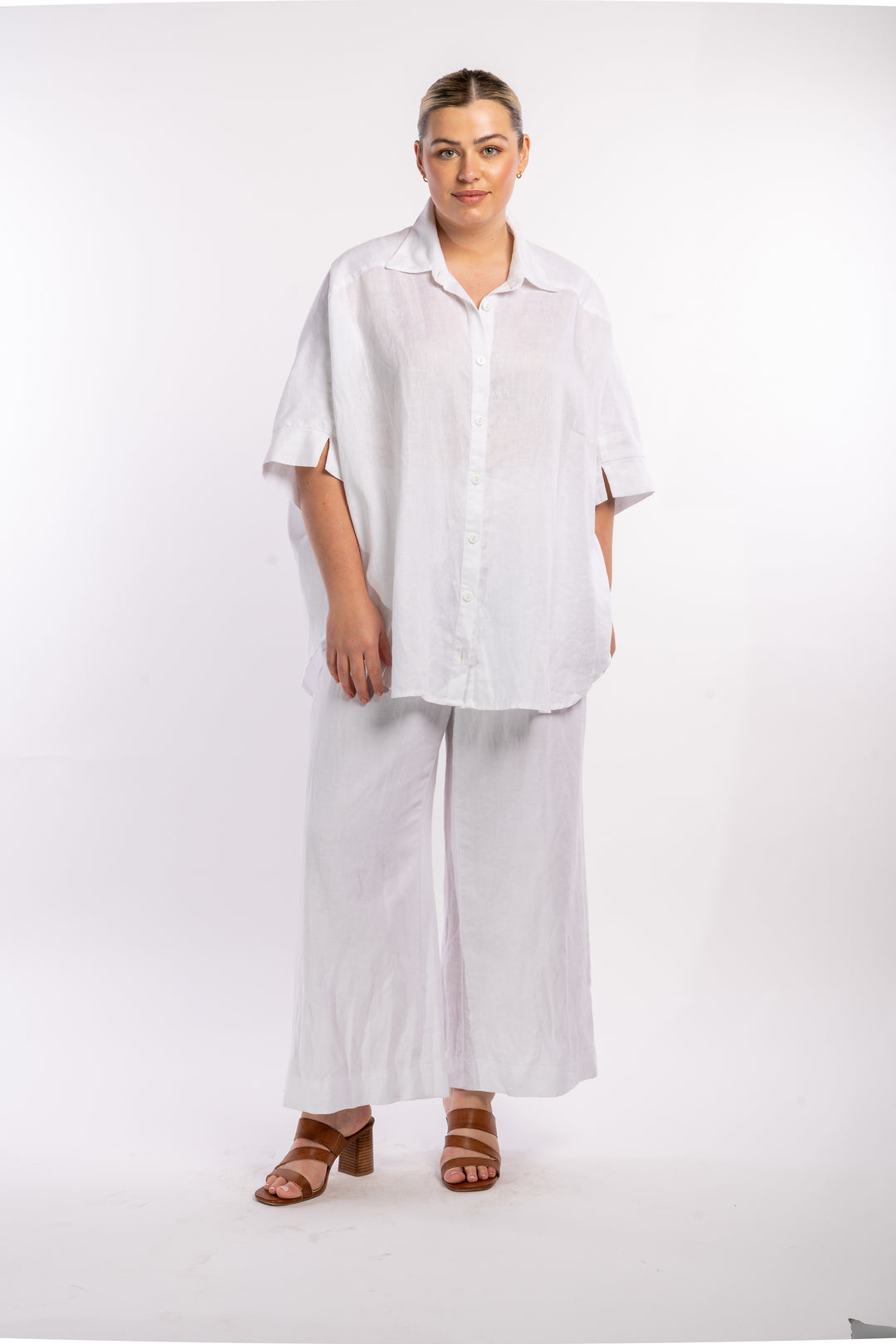 Here Comes The Sun Wide Leg Linen Pant - White