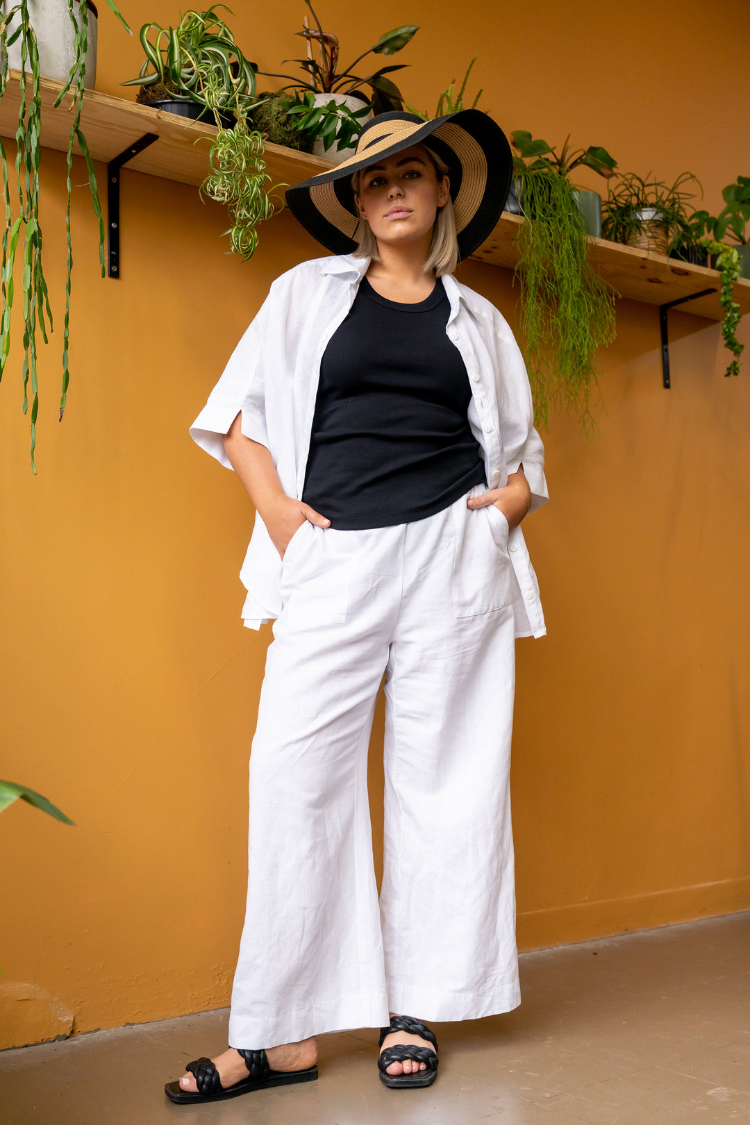 Here Comes The Sun Wide Leg Linen Pant - White