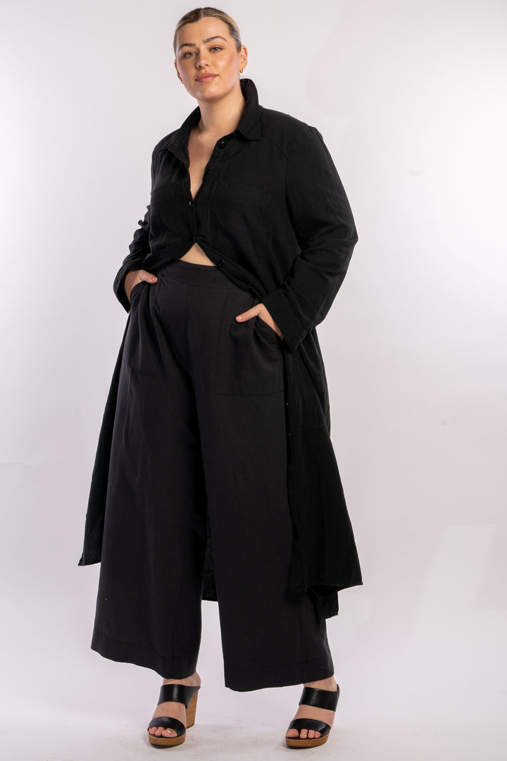 Here Comes The Sun Wide Leg Linen Pant - Black