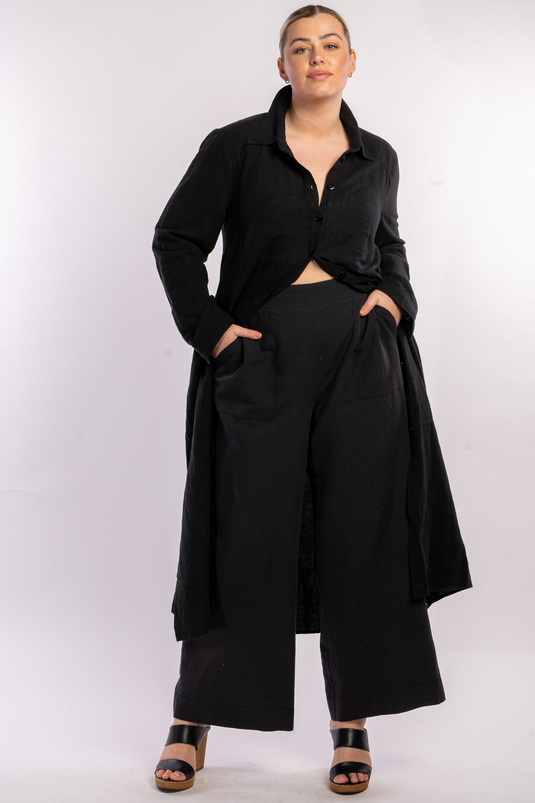 Here Comes The Sun Wide Leg Linen Pant - Black