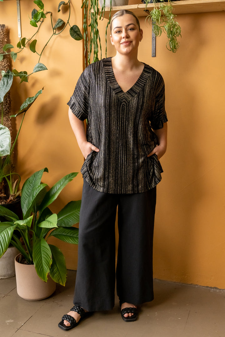 Here Comes The Sun Wide Leg Linen Pant - Black - ONLY ONE XS (12-14)