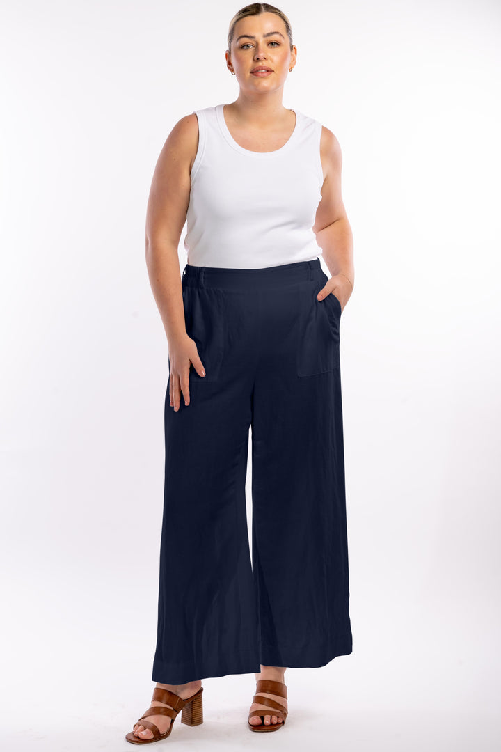 Here Comes The Sun Wide Leg Linen Pant - Navy