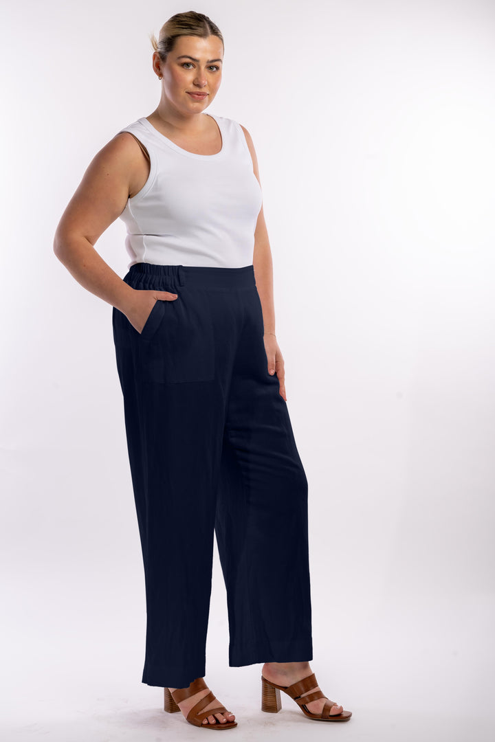 Here Comes The Sun Wide Leg Linen Pant - Navy