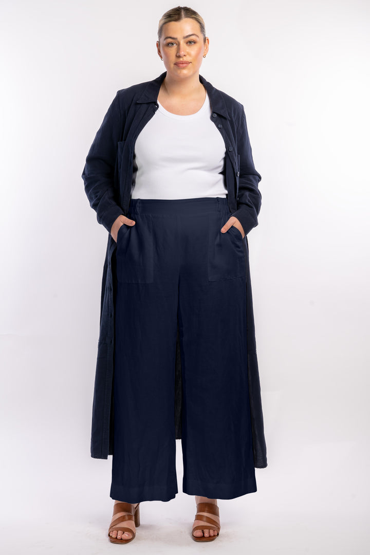 Here Comes The Sun Wide Leg Linen Pant - Navy -  STOCK AVAILABLE - SIZE XS (12/14) & S (14/16)