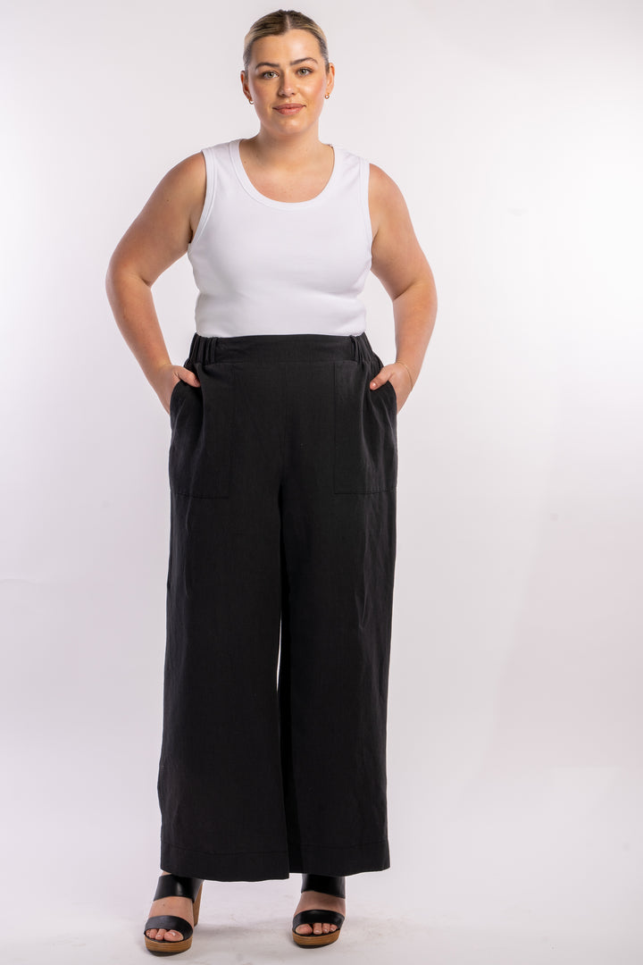 Here Comes The Sun Wide Leg Linen Pant - Black - ONLY ONE XS (12-14)