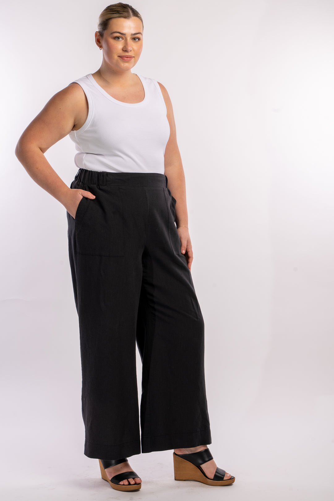Here Comes The Sun Wide Leg Linen Pant - Black