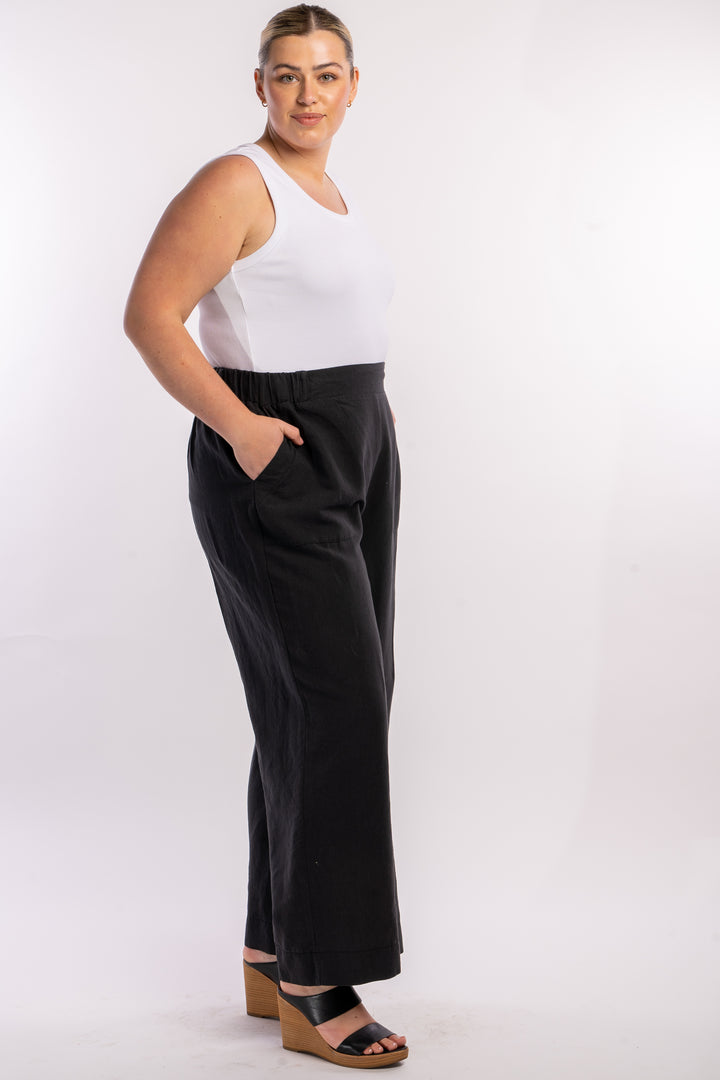 Here Comes The Sun Wide Leg Linen Pant - Black