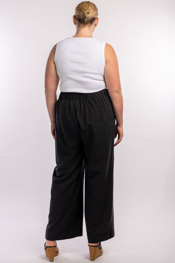 Here Comes The Sun Wide Leg Linen Pant - Black
