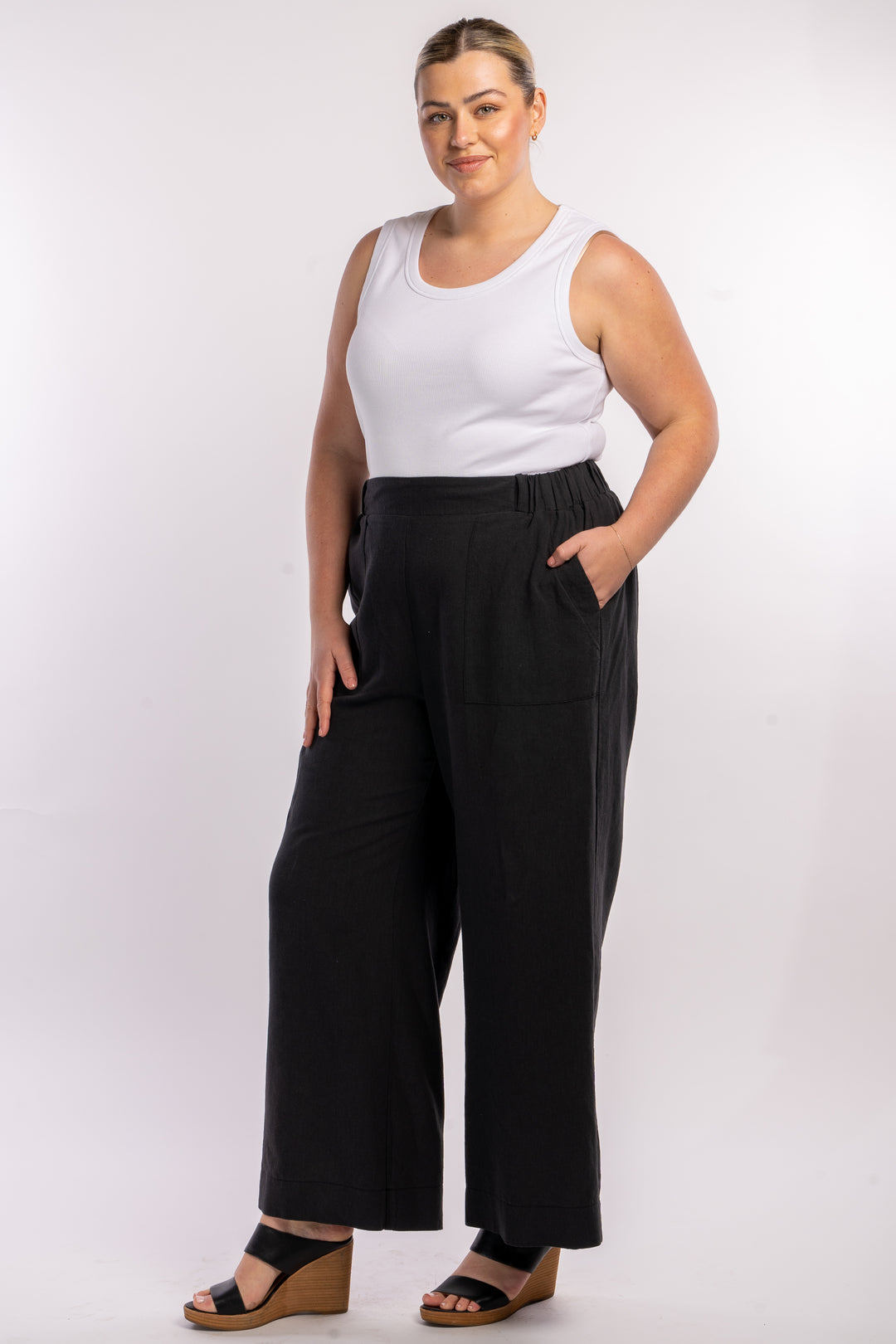 Here Comes The Sun Wide Leg Linen Pant - Black - ONLY ONE XS (12-14)