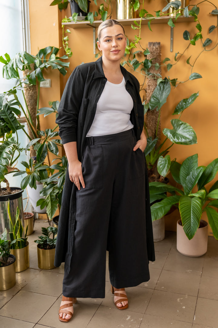 Here Comes The Sun Wide Leg Linen Pant - Black