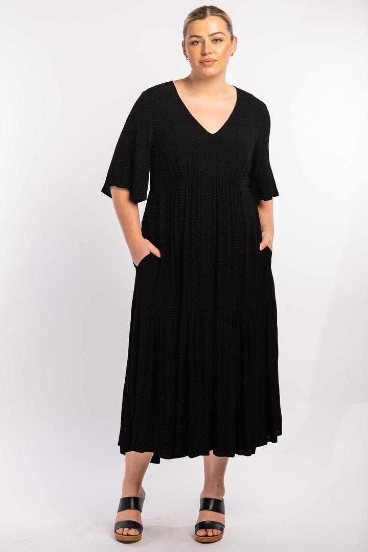 Babooshka Maxi Dress - Black Dobby