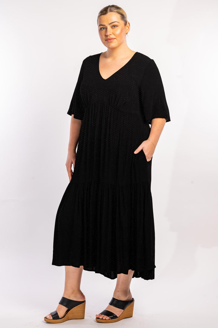 Babooshka Maxi Dress - Black Dobby