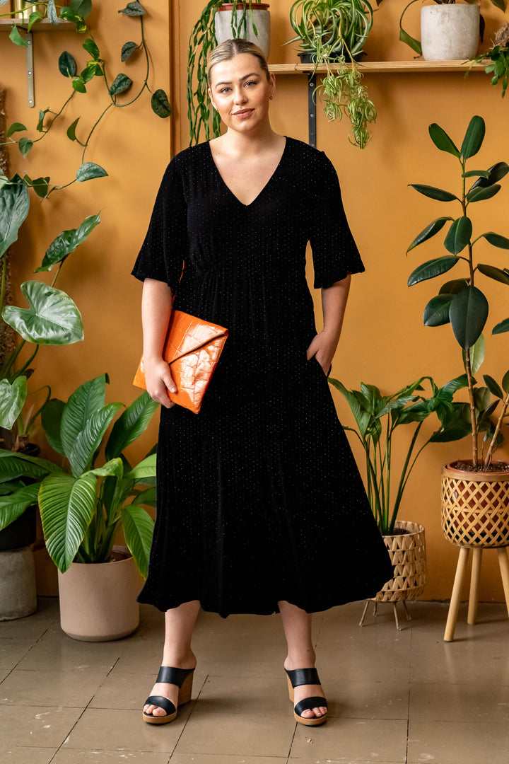 Babooshka Maxi Dress - Black Dobby