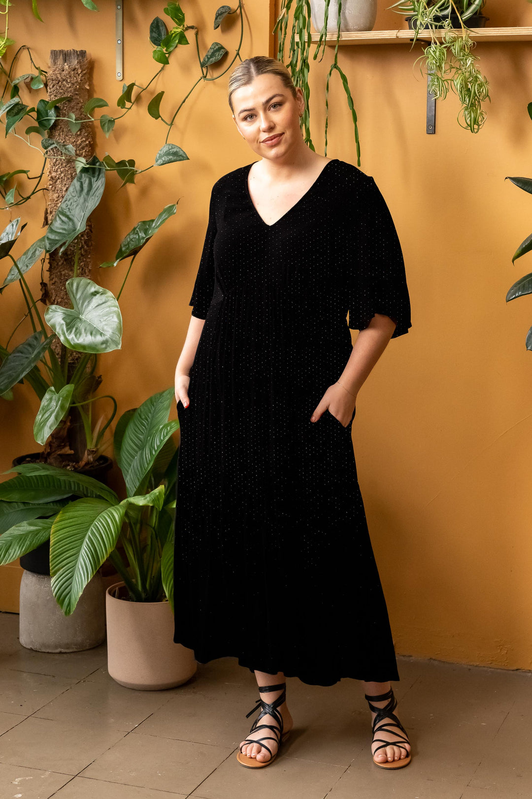 Babooshka Maxi Dress - Black Dobby