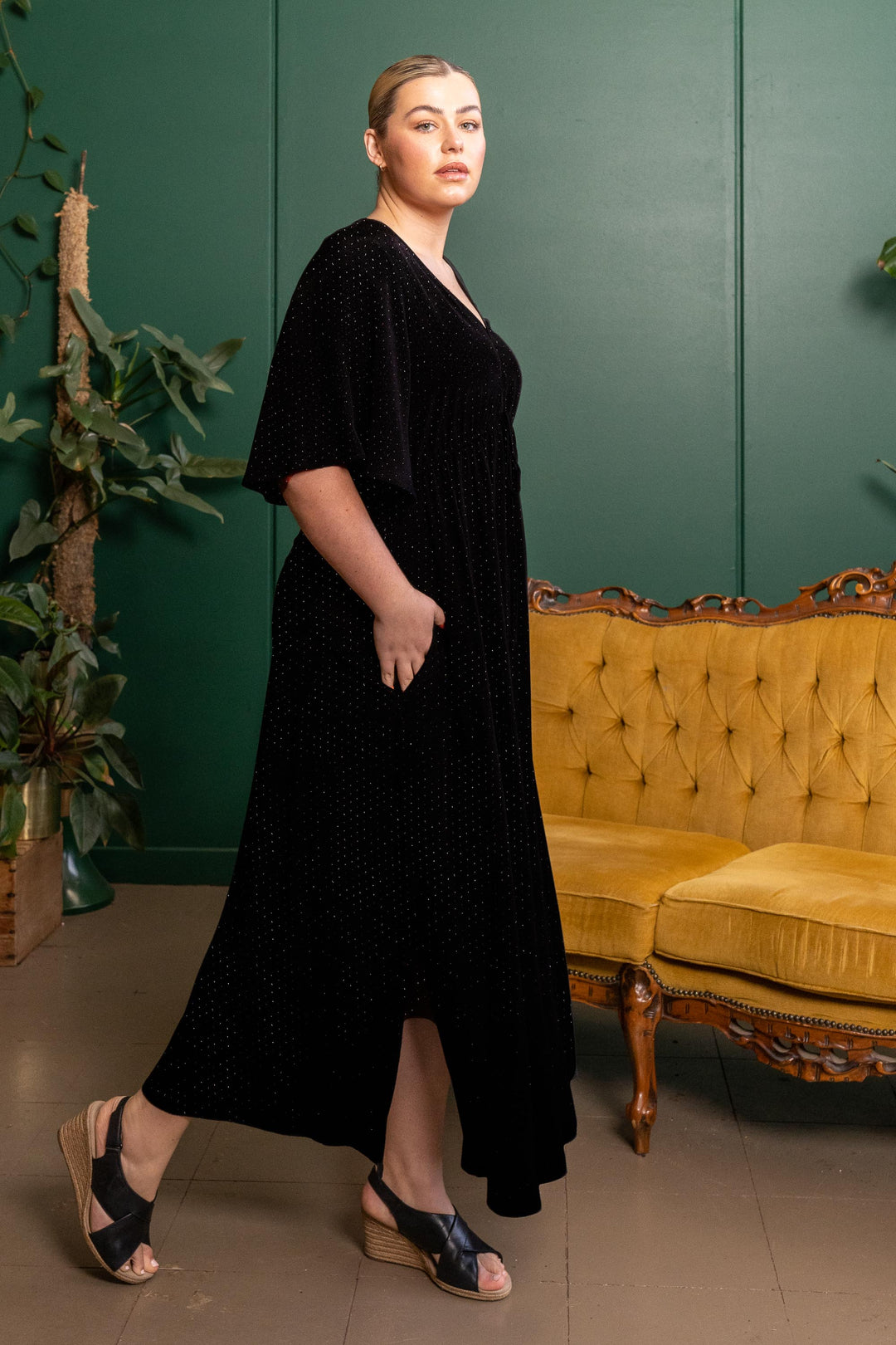 Fields Of Joy Maxi Dress - Black Dobby