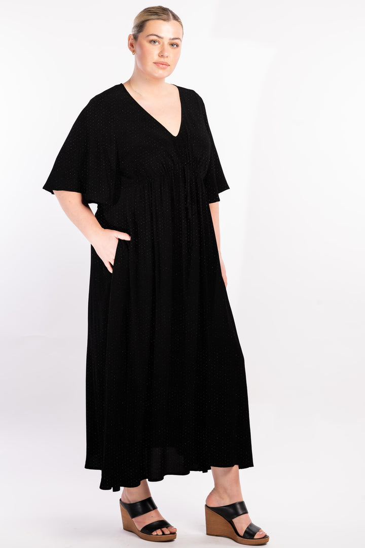 Fields Of Joy Maxi Dress - Black Dobby - ONLY ONE S (14-16)